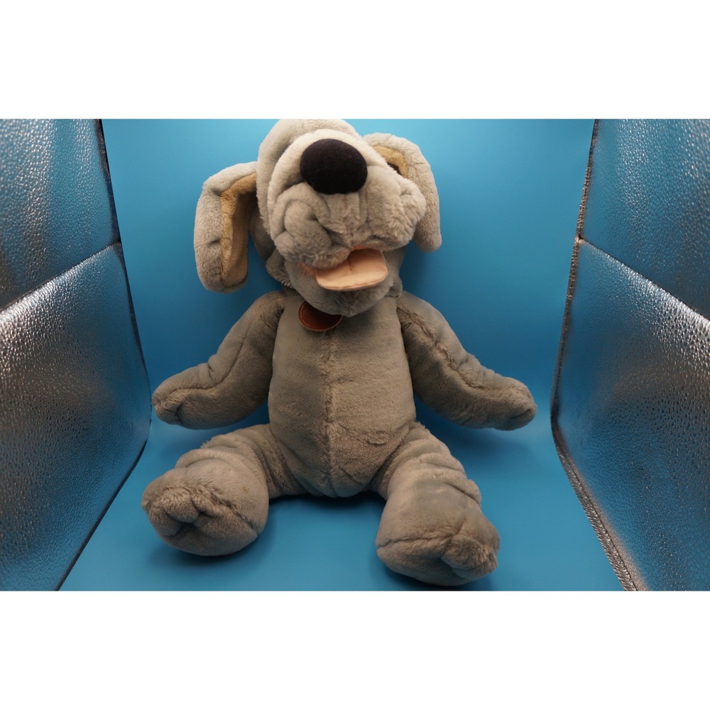 Vintage 1981 Ganz Bros Wrinkles Dog Plush Hand Puppet Grey Hound Blue Eyes 18in